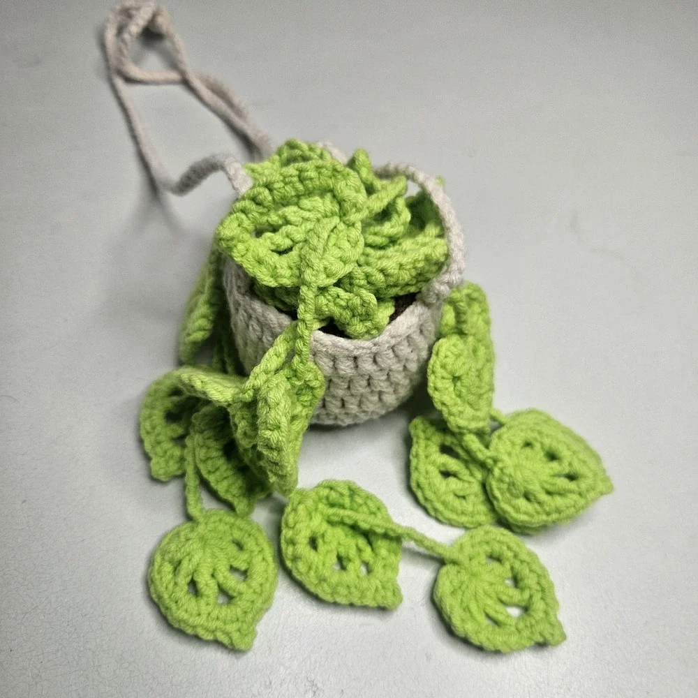 Crochet Hanging Plant Decoration Car Home Decor Green